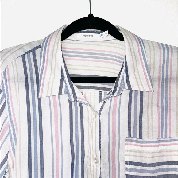 Maurices White & Multicolor Pastel Striped Button Down Shirt Large Women’s - Picture 2 of 12